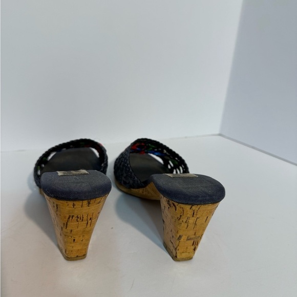 1970’s Vintage Hush Puppies Women's Navy Raffia Mules, Sz 8 - Picture 3 of 8